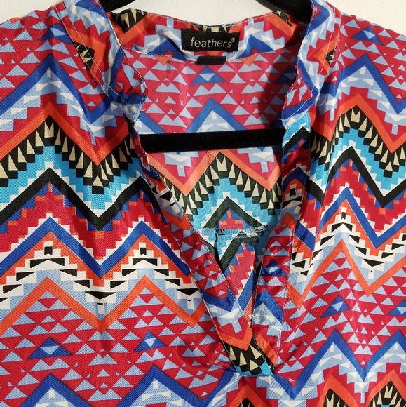 Feathers colorful tribal print tunic dress, 2X - Picture 4 of 14